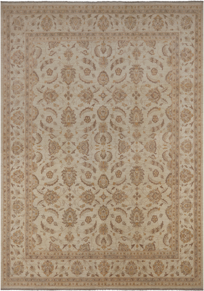 Ivory Peshawar Handmade Wool Rug - 8' 9" X 12' 2"