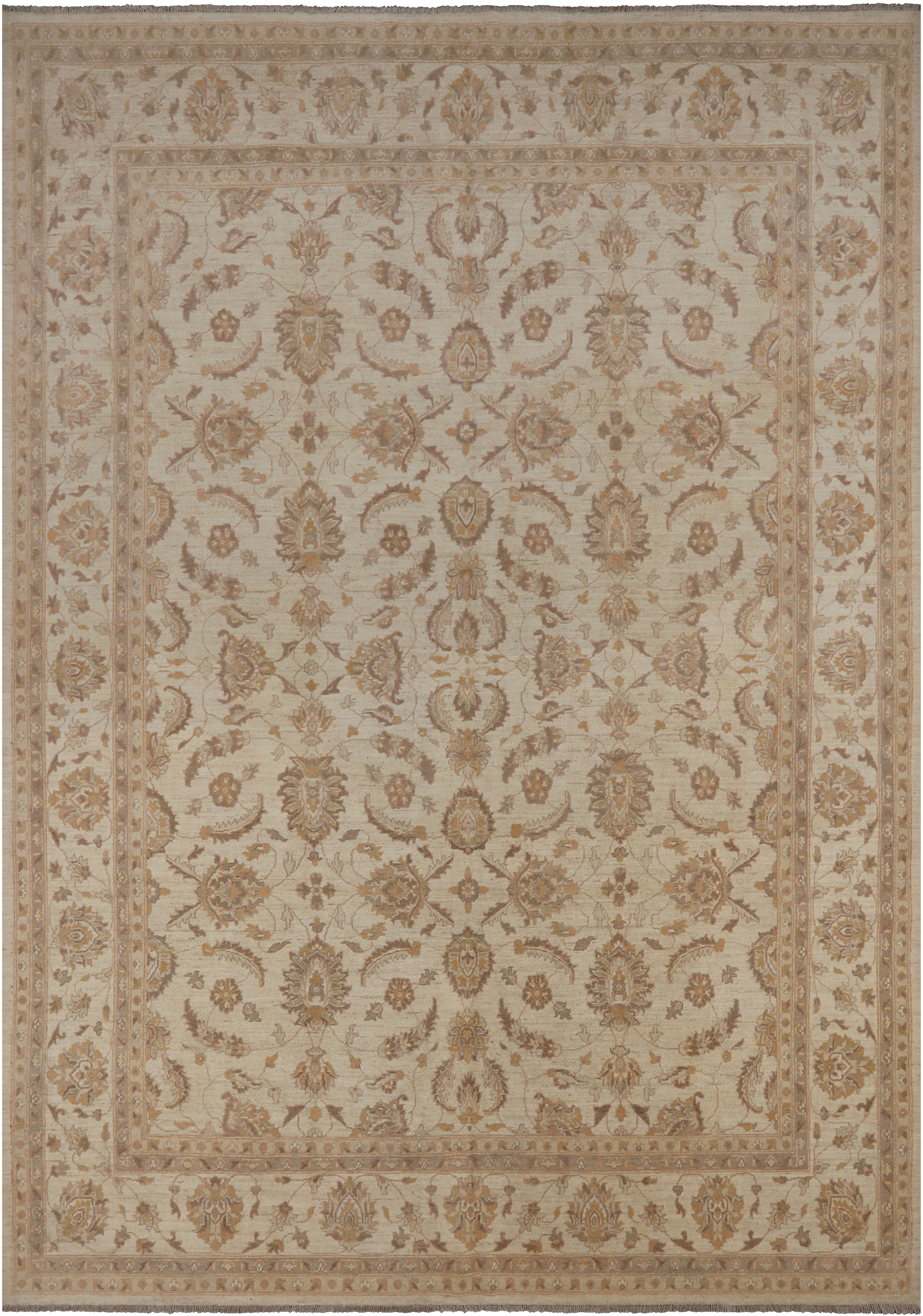 Ivory Peshawar Handmade Wool Rug - 8' 9" X 12' 2"