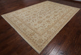 Ivory Peshawar Handmade Wool Rug - 8' 9" X 12' 2"