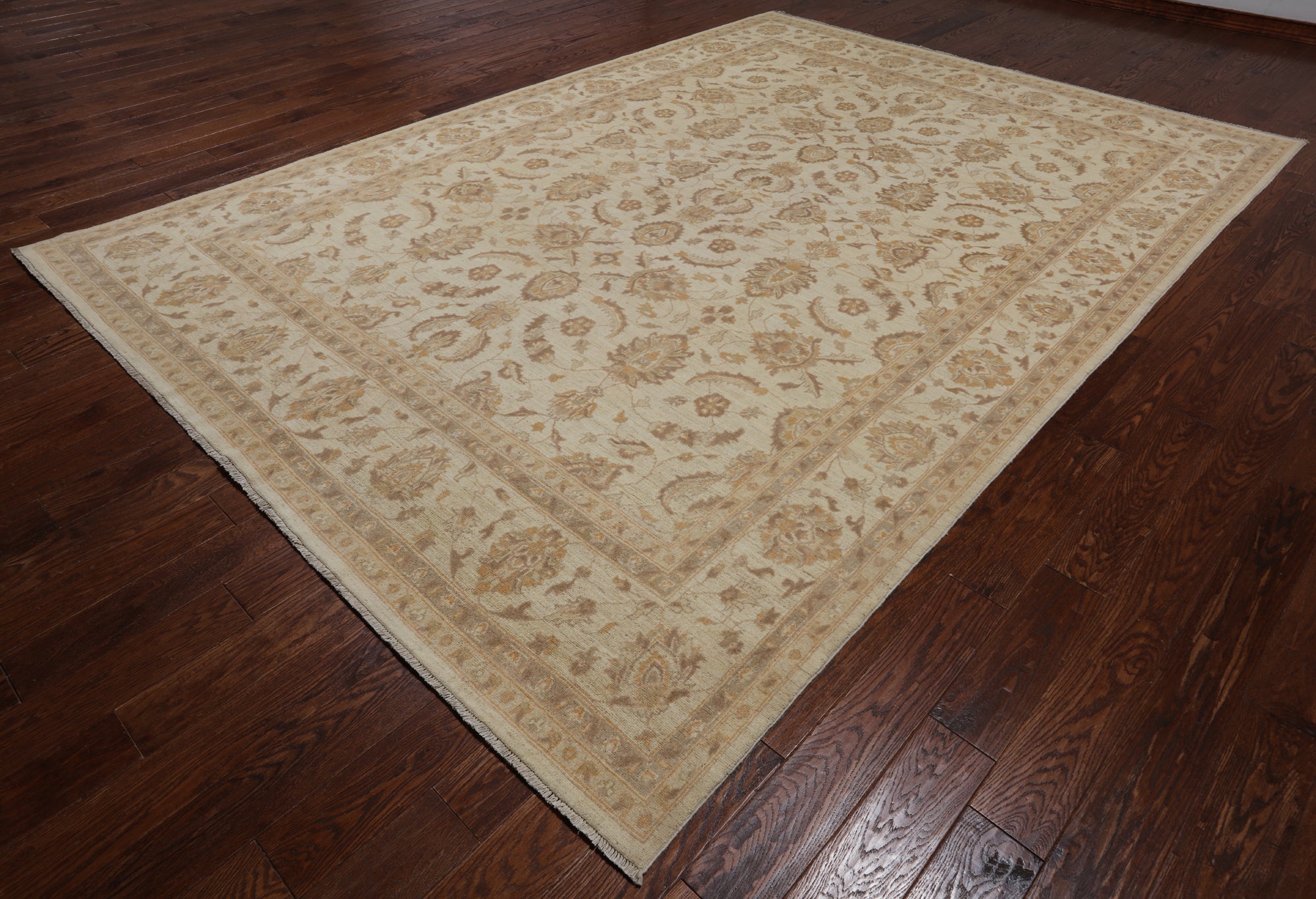 Ivory Peshawar Handmade Wool Rug - 8' 9" X 12' 2"
