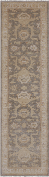 Grey Peshawar Hand Knotted Wool Runner Rug - 2' 8" X 9' 10"
