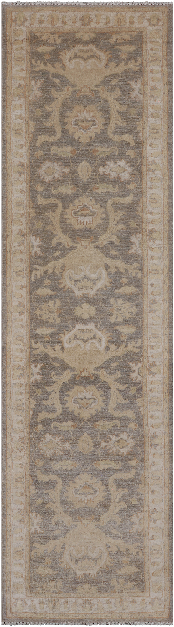 Grey Peshawar Hand Knotted Wool Runner Rug - 2' 8" X 9' 10"