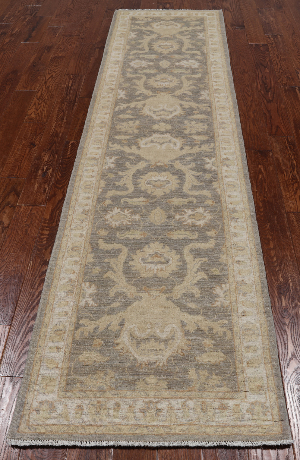 Grey Peshawar Hand Knotted Wool Runner Rug - 2' 8" X 9' 10"