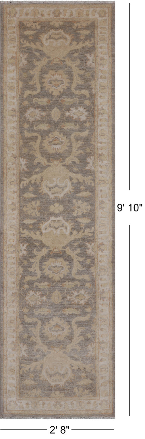 Grey Peshawar Hand Knotted Wool Runner Rug - 2' 8" X 9' 10"