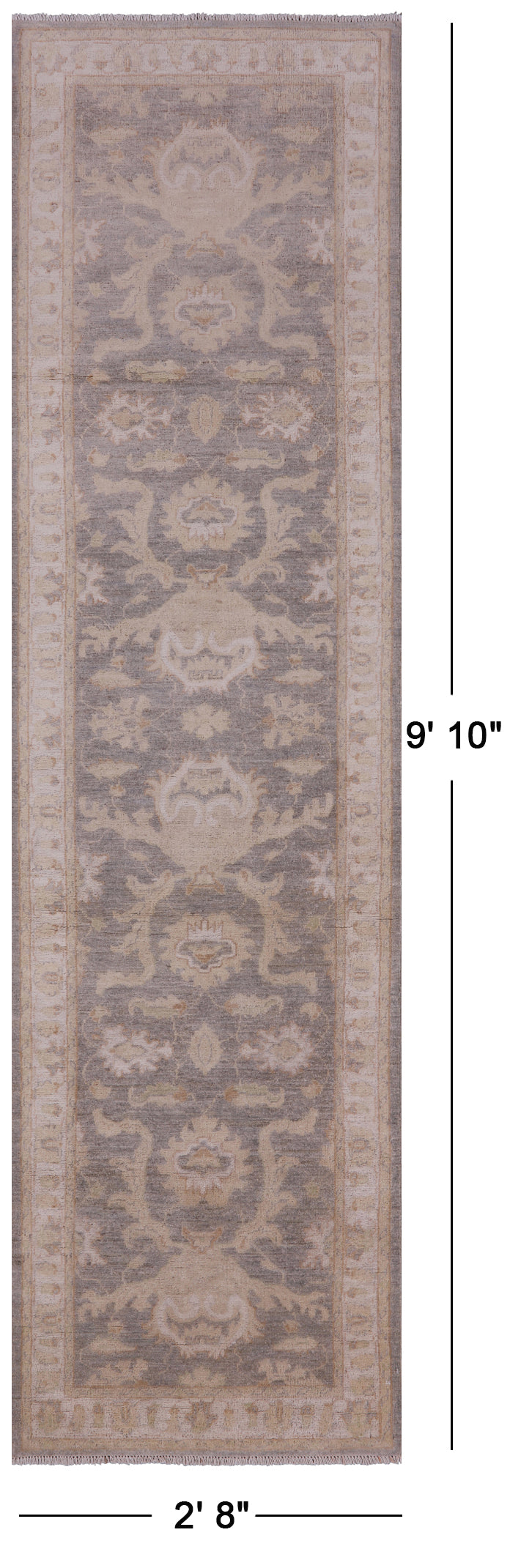 Grey Peshawar Hand Knotted Wool Runner Rug - 2' 8" X 9' 10" - Golden Nile