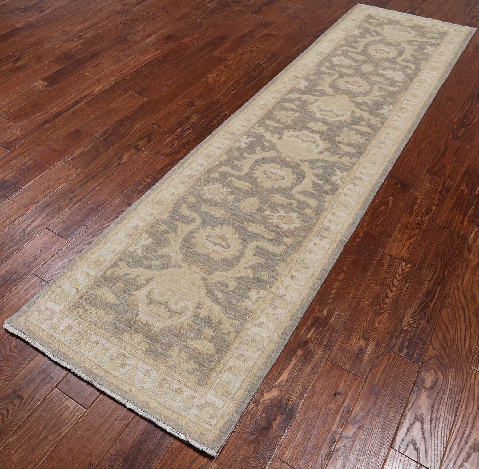Grey Peshawar Hand Knotted Wool Runner Rug - 2' 8" X 9' 10"