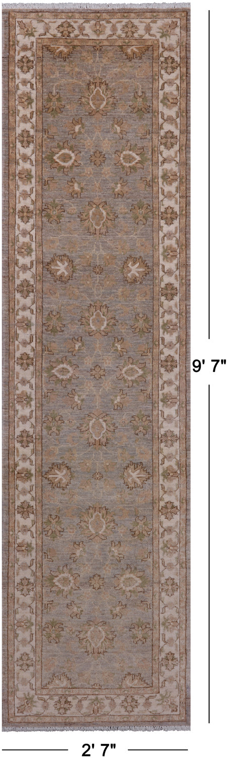 Grey Peshawar Hand Knotted Wool Runner Rug - 2' 7" X 9' 7"