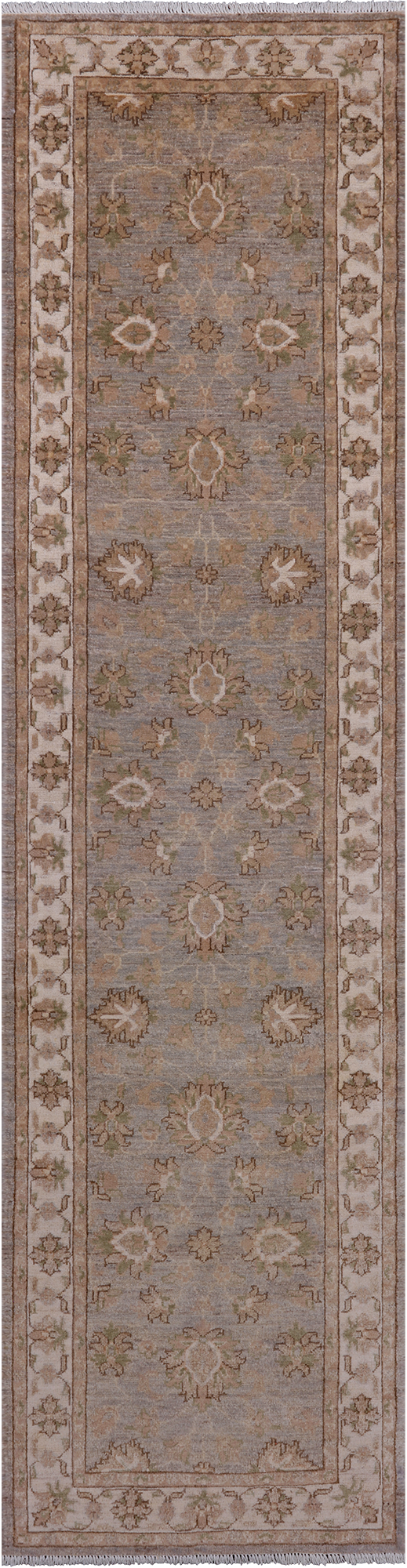 Grey Peshawar Hand Knotted Wool Runner Rug - 2' 7" X 9' 7"