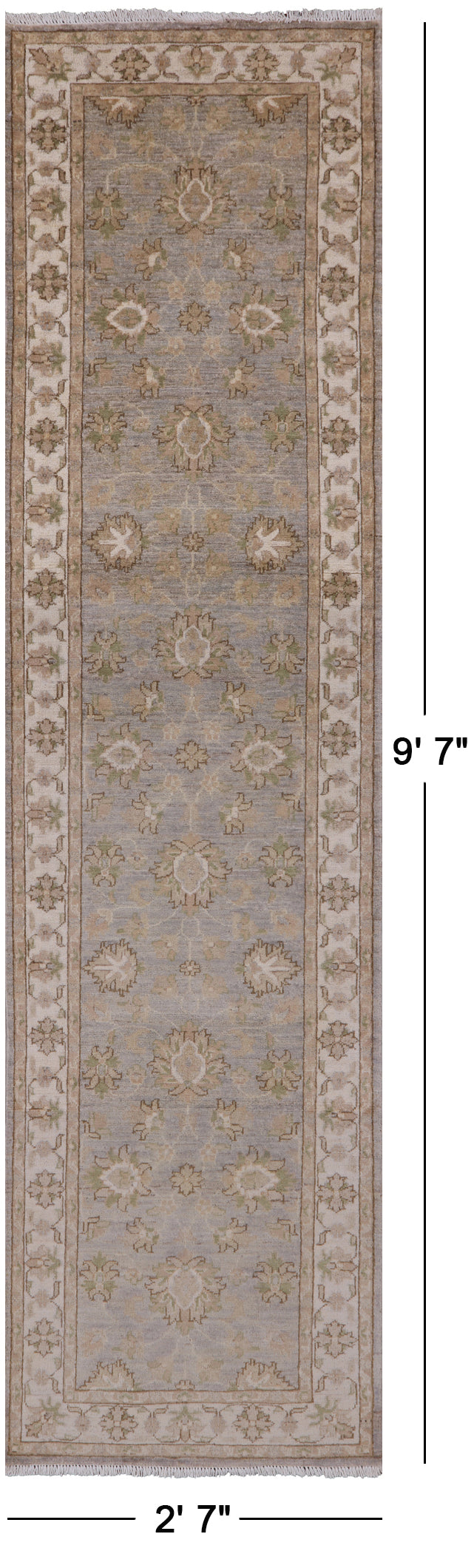 Grey Peshawar Hand Knotted Wool Runner Rug - 2' 7" X 9' 7" - Golden Nile