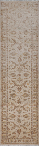 Ivory Peshawar Handmade Wool Runner Rug - 2' 6" X 9' 9"