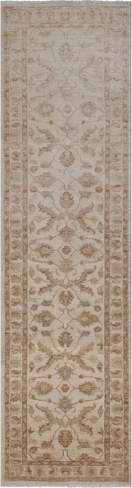 Ivory Peshawar Handmade Wool Runner Rug - 2' 6" X 9' 9"