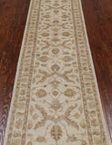 Ivory Peshawar Handmade Wool Runner Rug - 2' 6" X 9' 9"