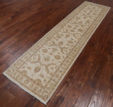 Ivory Peshawar Handmade Wool Runner Rug - 2' 6" X 9' 9"