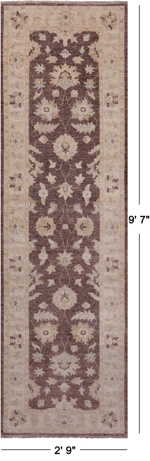 Brown Peshawar Hand Knotted Runner Rug - 2' 9" X 9' 7"