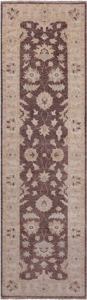 Brown Peshawar Hand Knotted Runner Rug - 2' 9" X 9' 7"