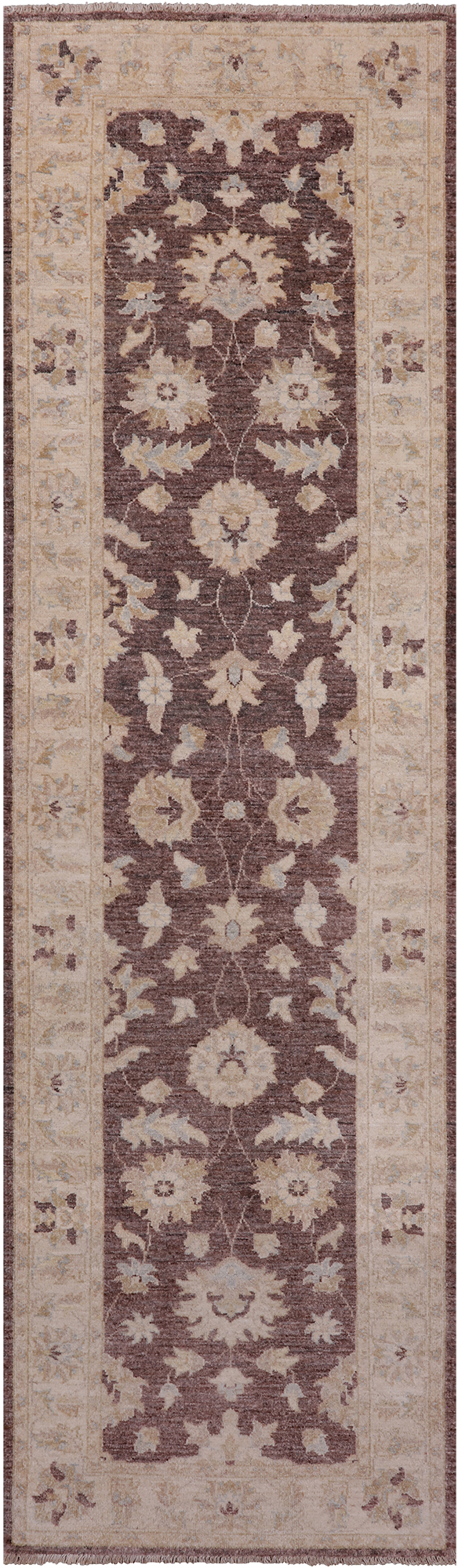 Brown Peshawar Hand Knotted Runner Rug - 2' 9" X 9' 7"