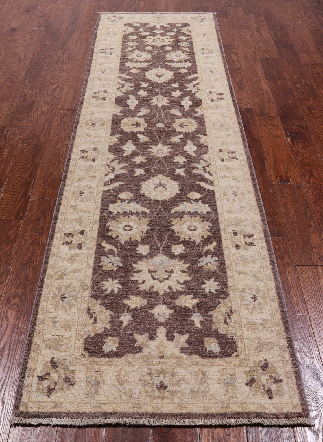 Brown Peshawar Hand Knotted Runner Rug - 2' 9" X 9' 7"