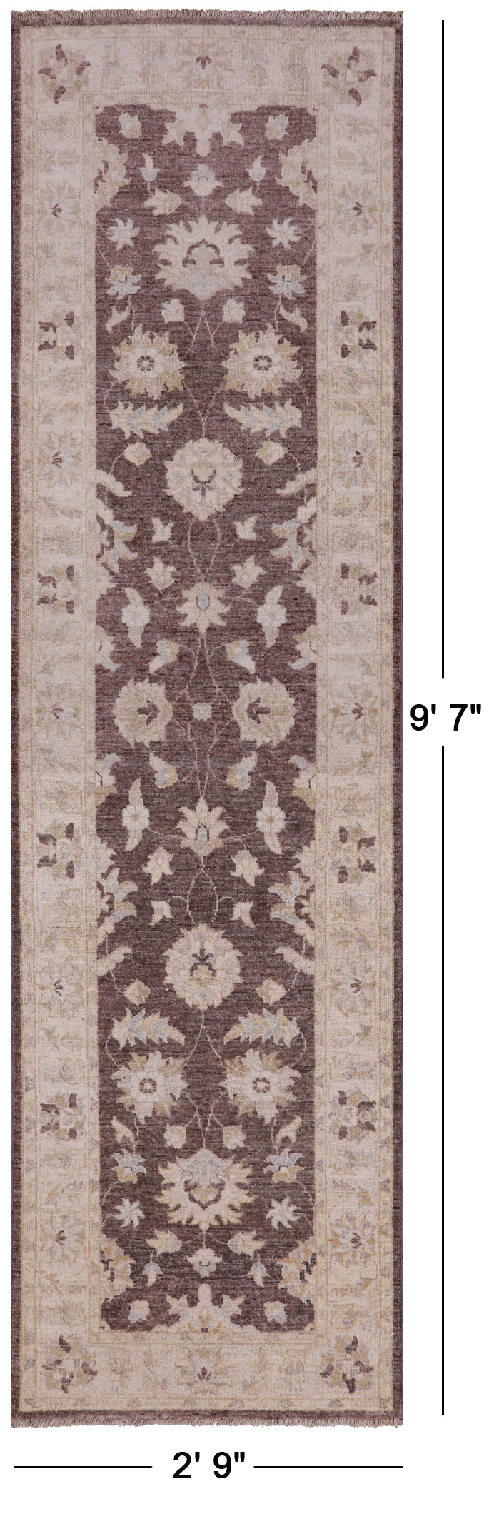 Brown Peshawar Hand Knotted Runner Rug - 2' 9" X 9' 7" - Golden Nile