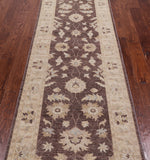 Brown Peshawar Hand Knotted Runner Rug - 2' 9" X 9' 7"
