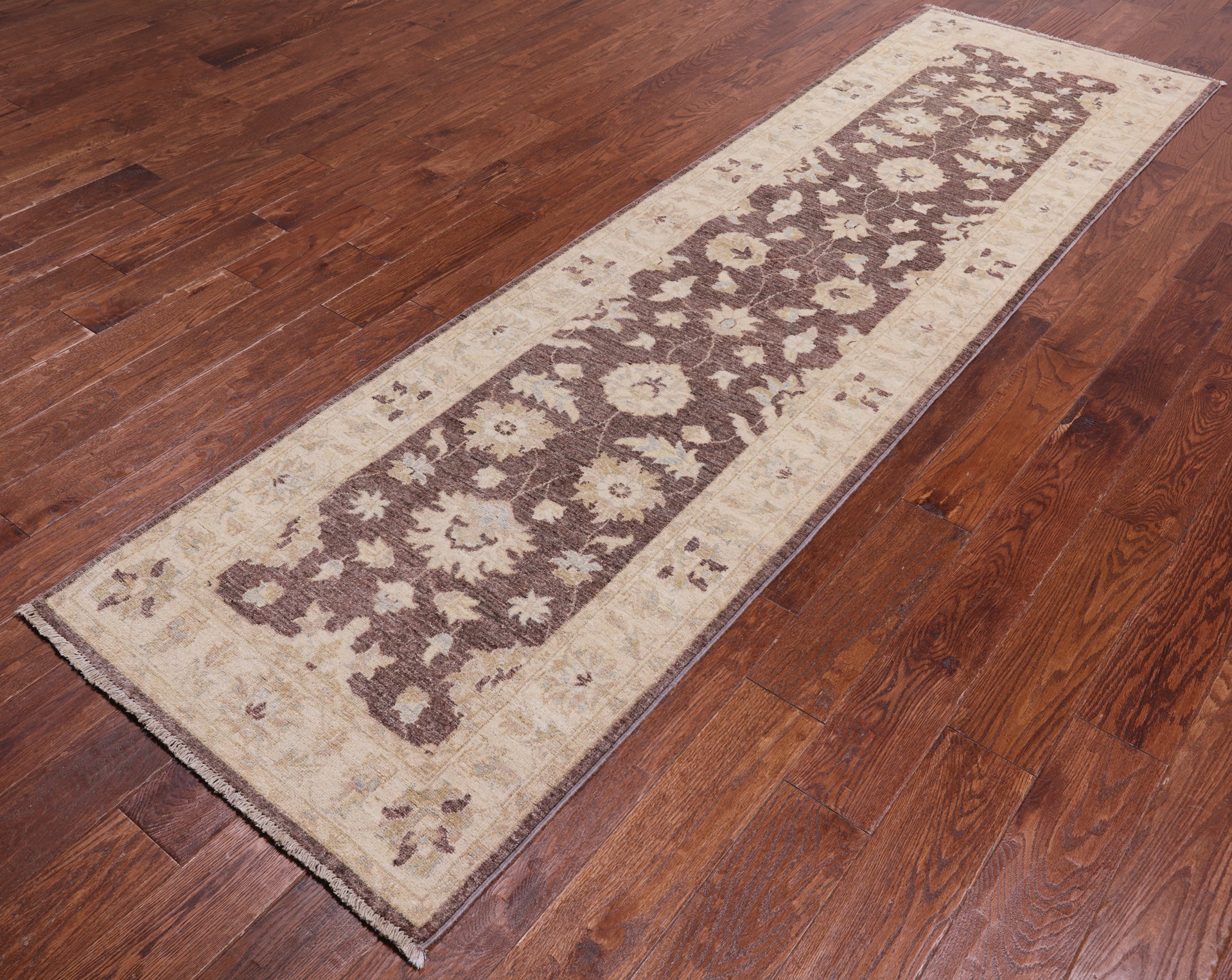Brown Peshawar Hand Knotted Runner Rug - 2' 9" X 9' 7"