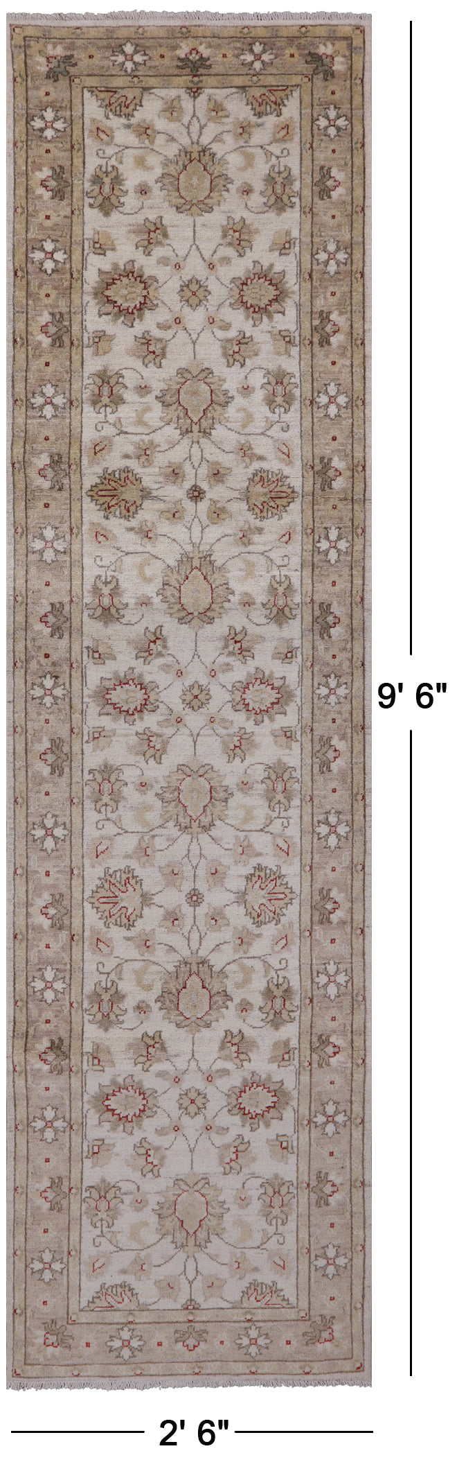 Ivory Peshawar Handmade Wool Runner Rug - 2' 6" X 9' 6" - Golden Nile