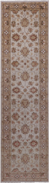 Ivory Peshawar Handmade Wool Runner Rug - 2' 6" X 9' 6"