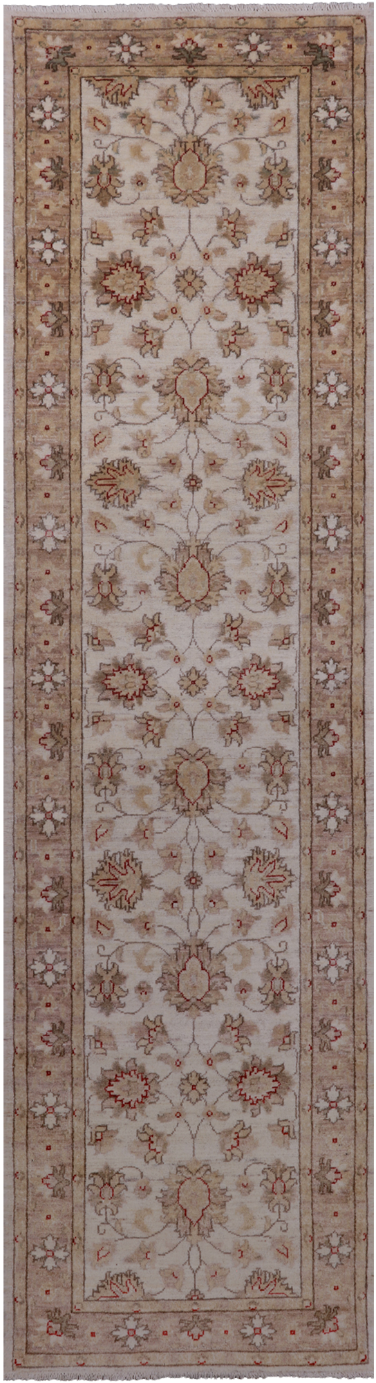 Ivory Peshawar Handmade Wool Runner Rug - 2' 6" X 9' 6"