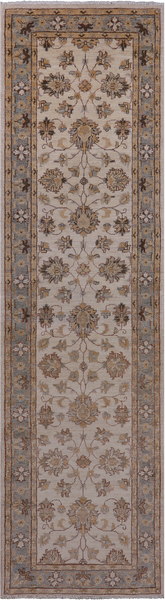 Ivory Peshawar Handmade Wool Runner Rug - 2' 7" X 9' 8"