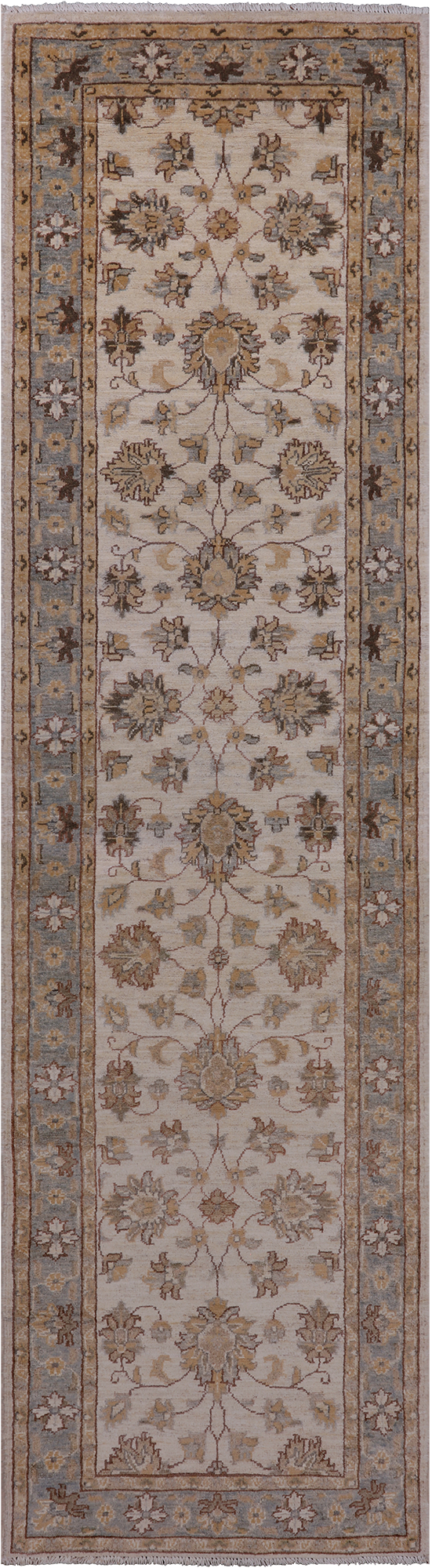 Ivory Peshawar Handmade Wool Runner Rug - 2' 7" X 9' 8"