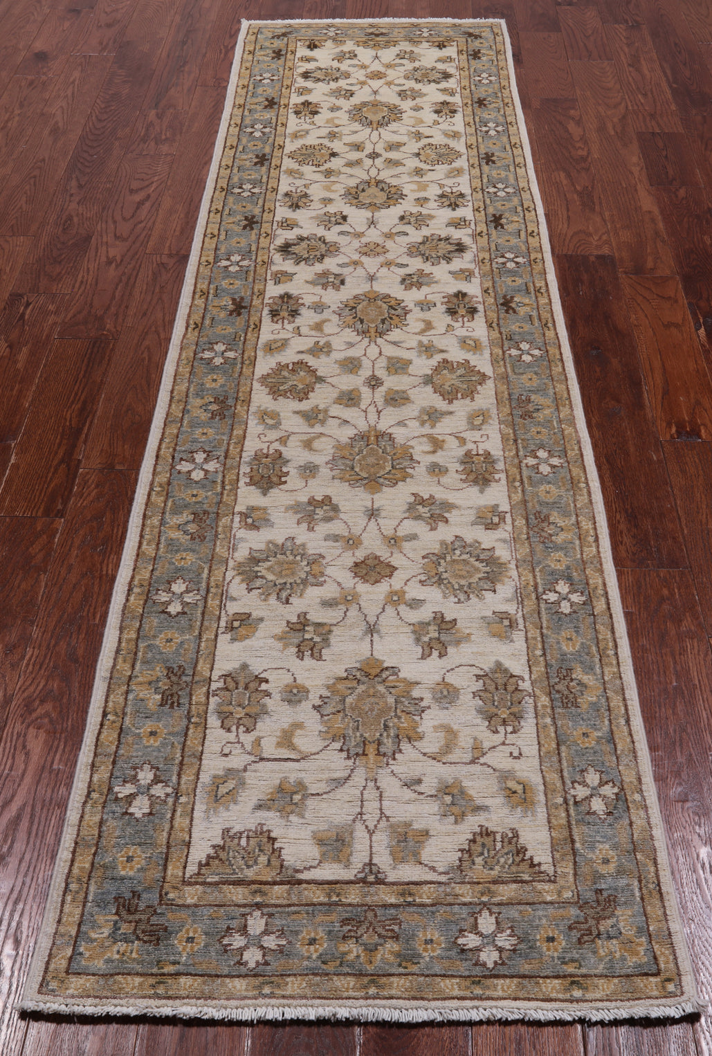 Ivory Peshawar Handmade Wool Runner Rug - 2' 7" X 9' 8"