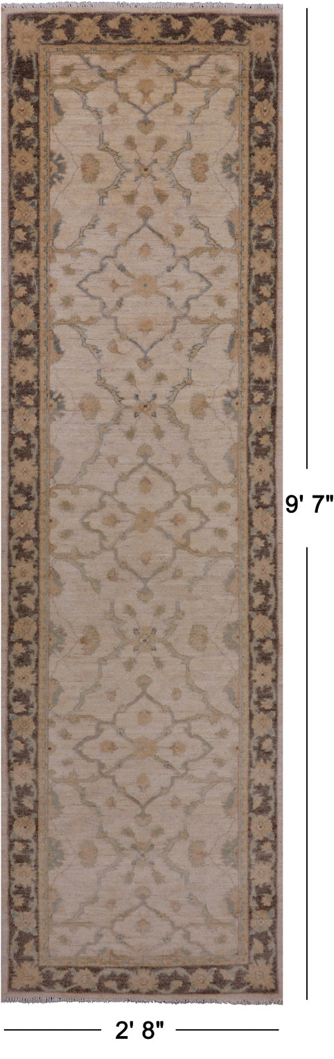 Ivory Peshawar Hand Knotted Runner Rug - 2' 8" X 9' 7"