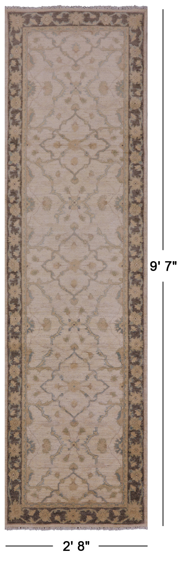 Ivory Peshawar Hand Knotted Runner Rug - 2' 8" X 9' 7" - Golden Nile