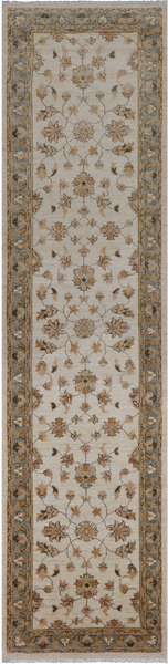 Ivory Peshawar Hand Knotted Wool Runner Rug - 2' 6" X 9' 9"