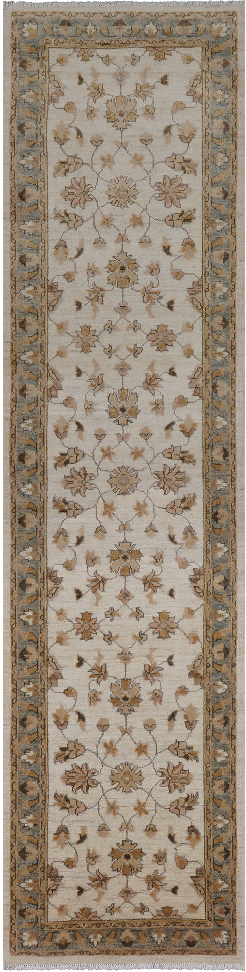 Ivory Peshawar Hand Knotted Wool Runner Rug - 2' 6" X 9' 9"