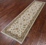 Ivory Peshawar Hand Knotted Wool Runner Rug - 2' 6" X 9' 9"