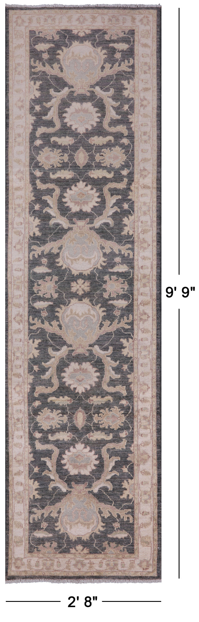 Grey Peshawar Handmade Wool Runner Rug - 2' 8" X 9' 9" - Golden Nile