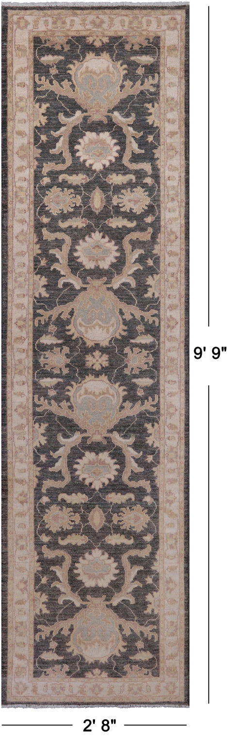 Grey Peshawar Handmade Wool Runner Rug - 2' 8" X 9' 9"