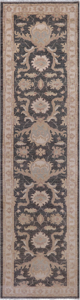 Grey Peshawar Handmade Wool Runner Rug - 2' 8" X 9' 9"