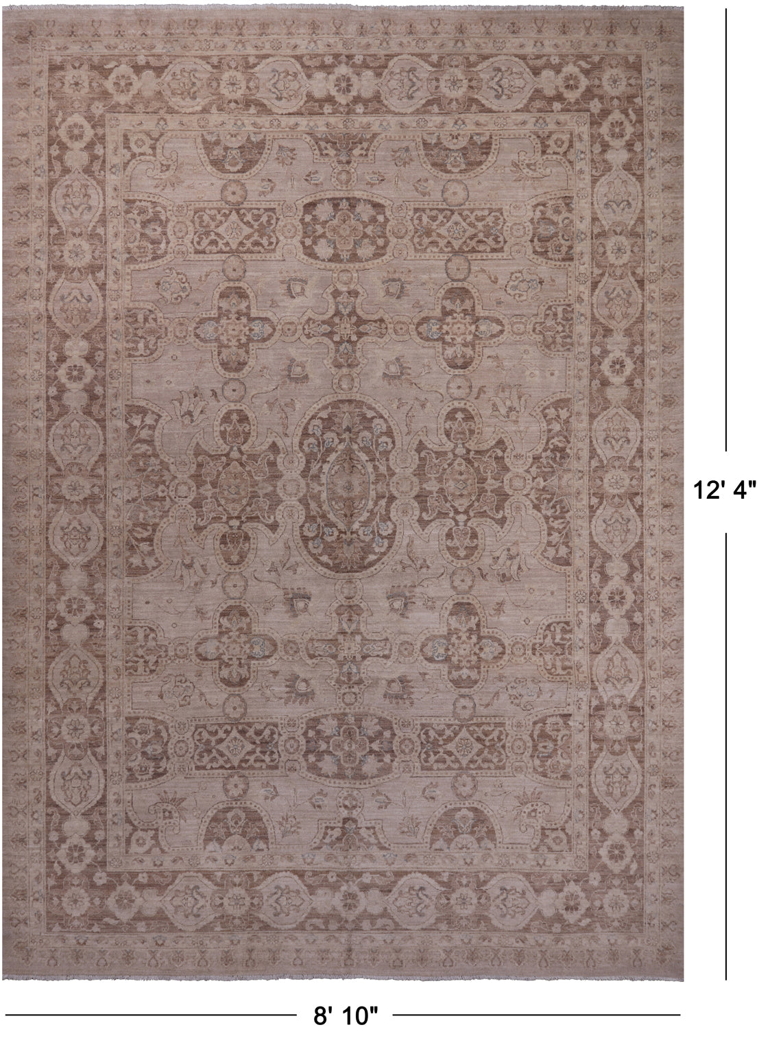 Ivory Peshawar Handmade Wool Area Rug - 8' 10" X 12' 4"
