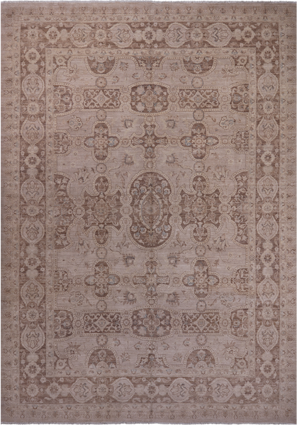 Ivory Peshawar Handmade Wool Area Rug - 8' 10" X 12' 4"