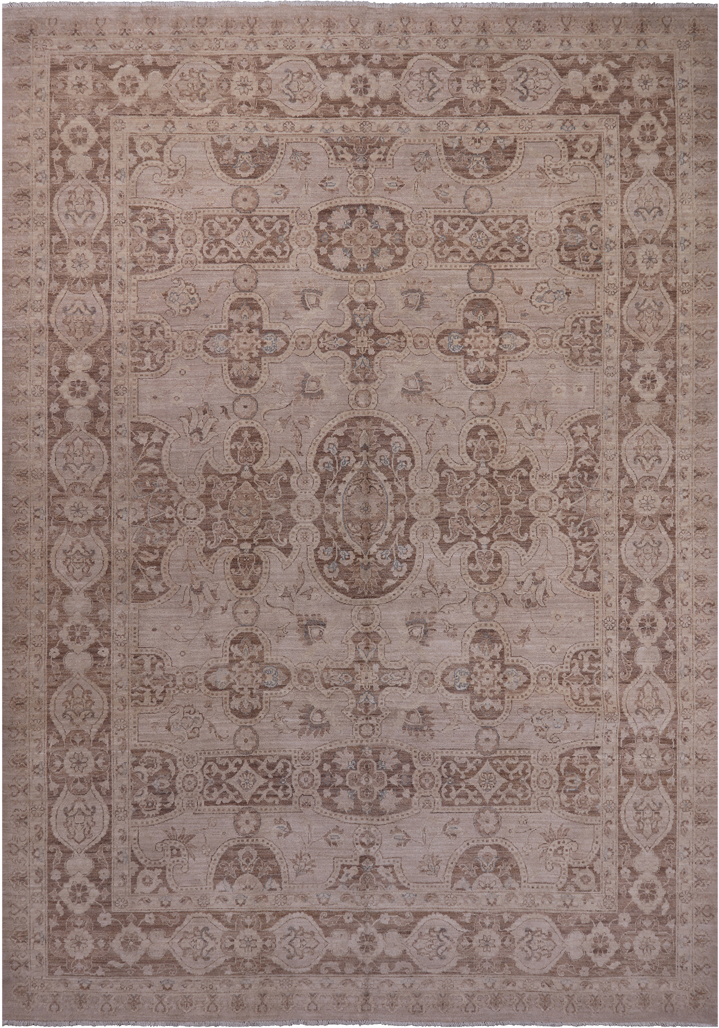 Ivory Peshawar Handmade Wool Area Rug - 8' 10" X 12' 4"