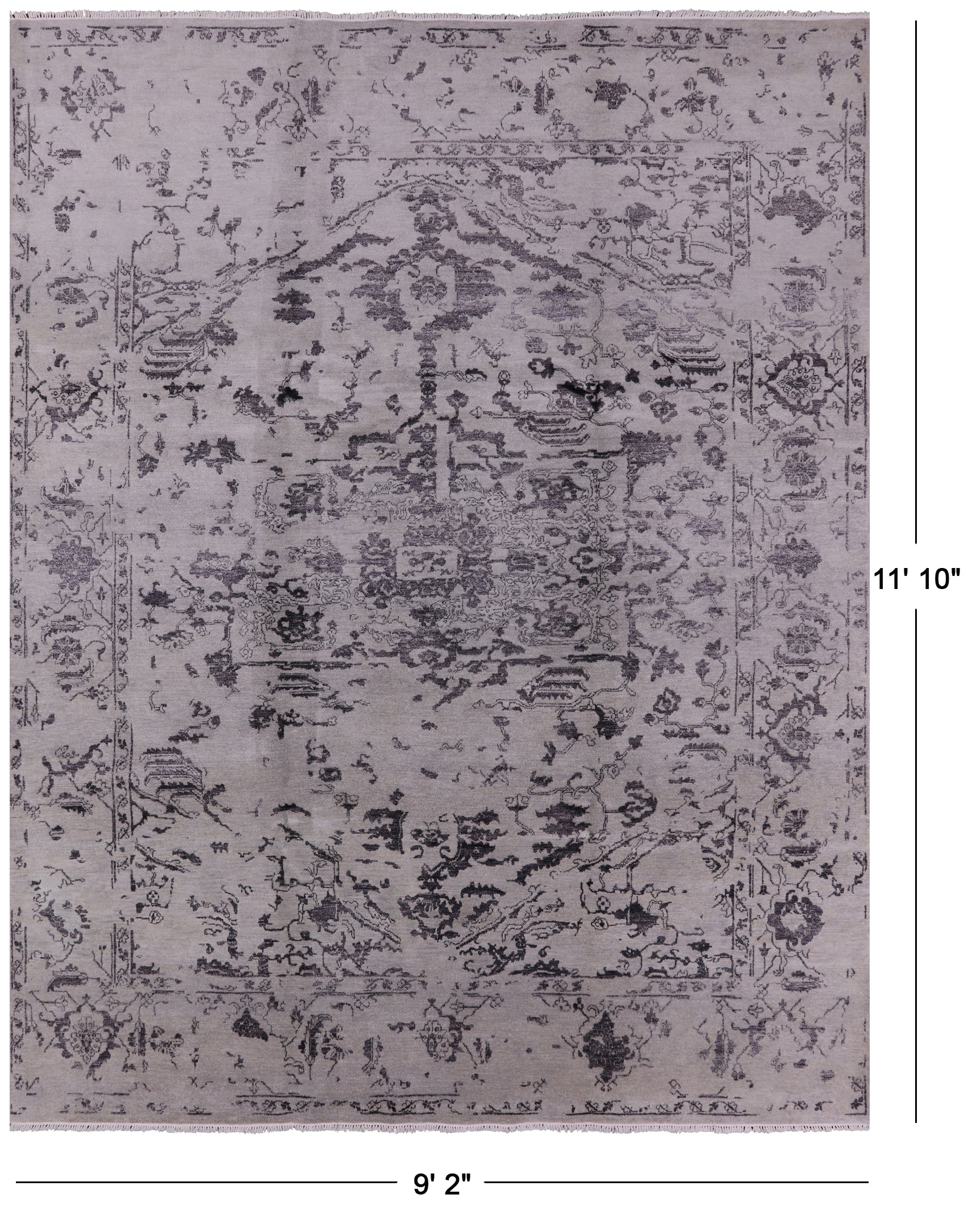Grey Modern Hand Knotted Wool & Silk Rug - 9' 2" X 11' 10" - Golden Nile