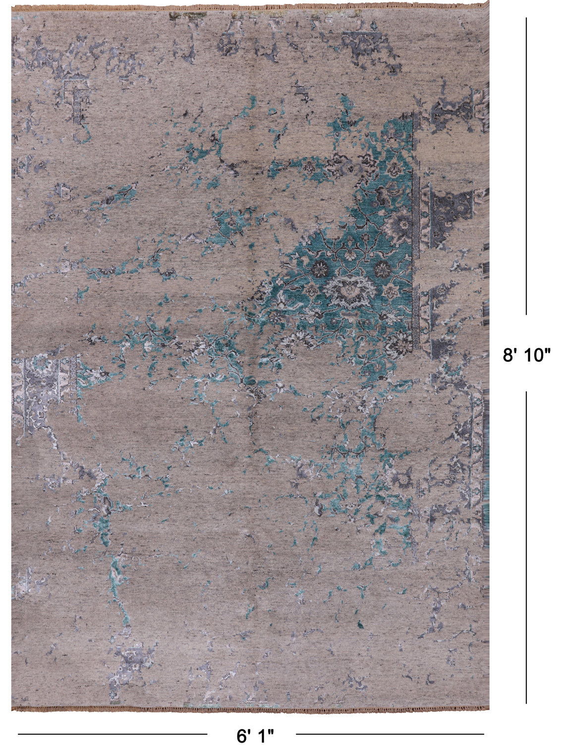 SUPER SALE Modern Handmade Wool & Silk Rug - 6' 1" X 8' 10"