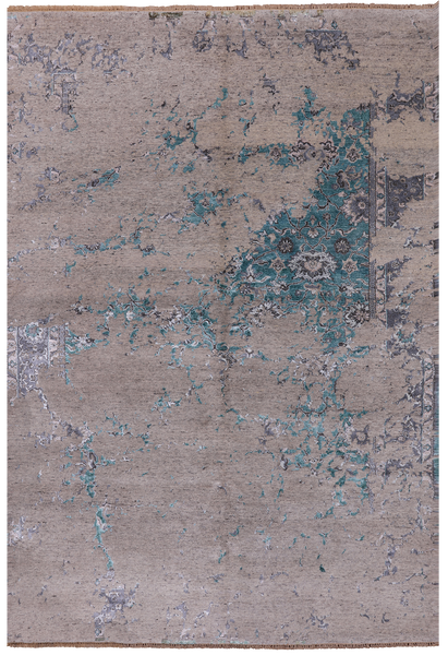 SUPER SALE Modern Handmade Wool & Silk Rug - 6' 1" X 8' 10"