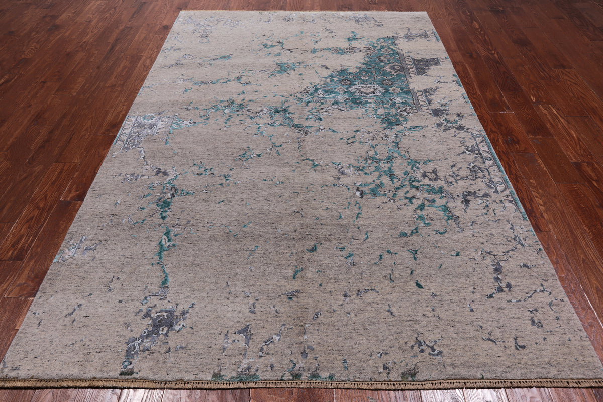 SUPER SALE Modern Handmade Wool & Silk Rug - 6' 1" X 8' 10"