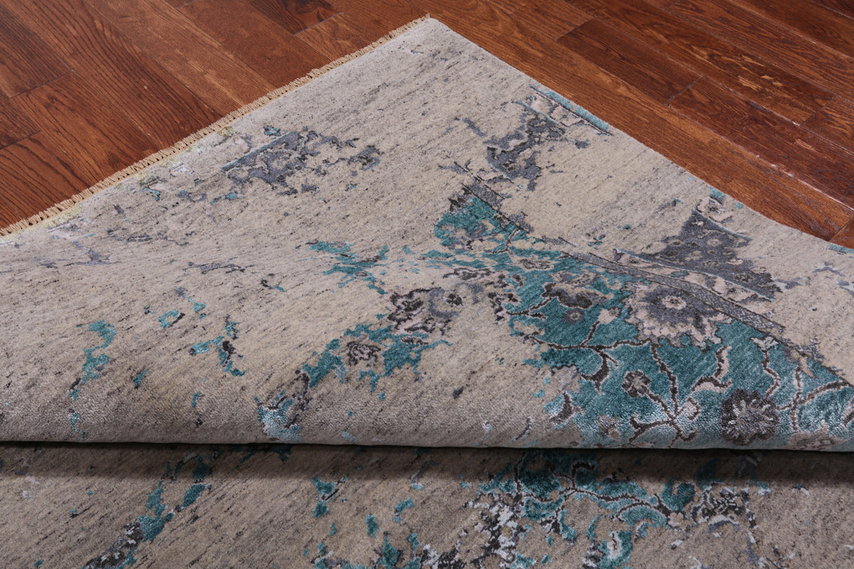SUPER SALE Modern Handmade Wool & Silk Rug - 6' 1" X 8' 10"