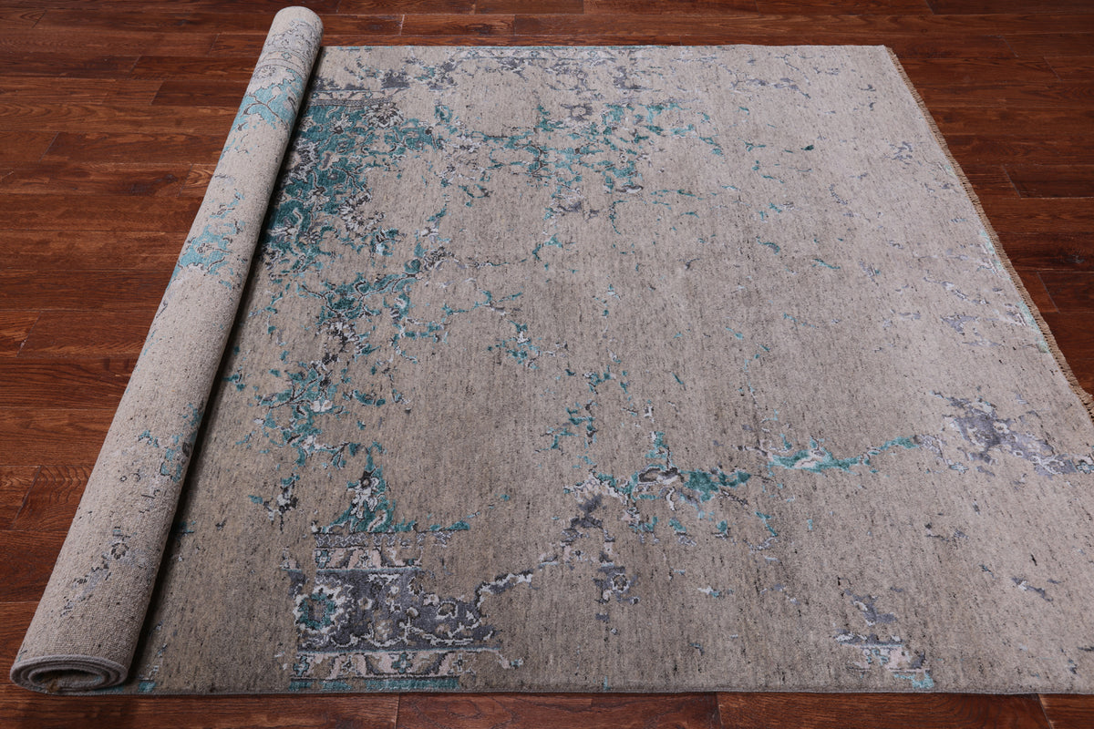 SUPER SALE Modern Handmade Wool & Silk Rug - 6' 1" X 8' 10"