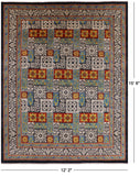 Black William Morris Hand Knotted Wool Area Rug - 12' 2" X 15' 6" - Golden Nile