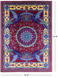 Red Peacock William Morris Hand Knotted Wool Rug - 10' 0" X 13' 9" - Golden Nile