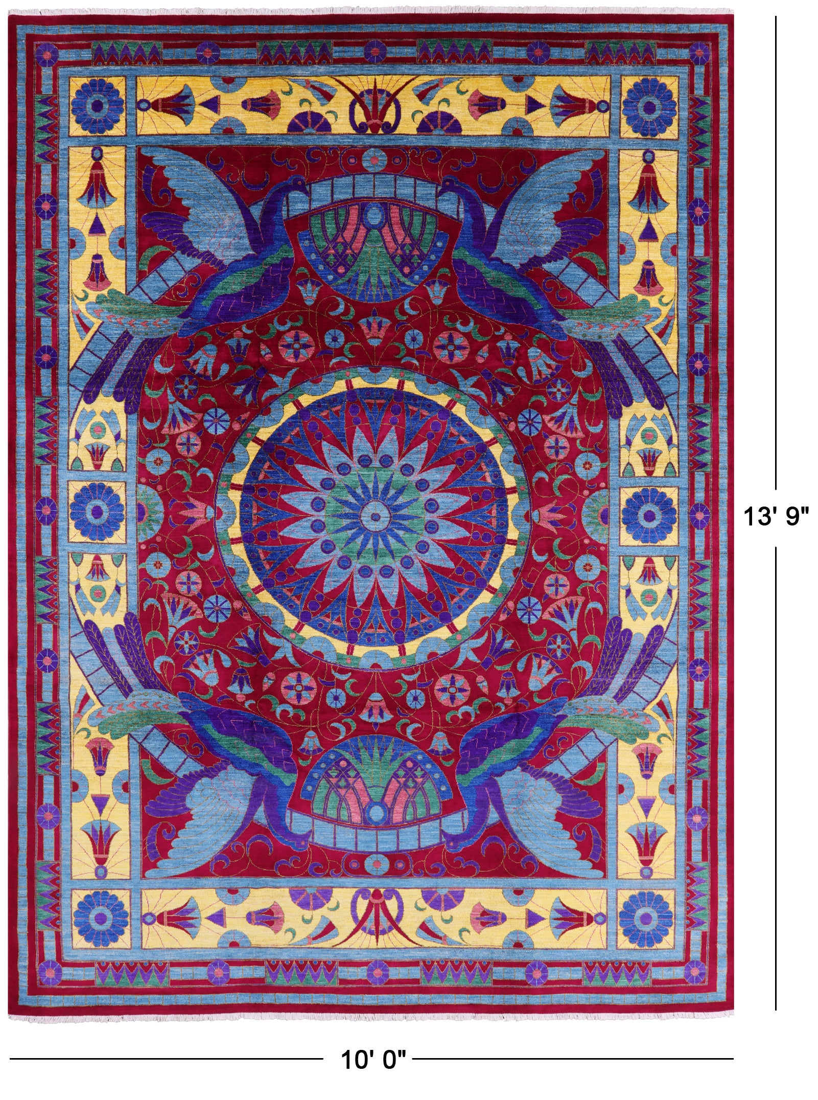 Red Peacock William Morris Hand Knotted Wool Rug - 10' 0" X 13' 9" - Golden Nile